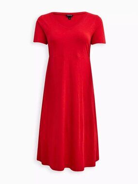 torrid - Cotton V-Neck Slit Side Midi Dress - Red - Size 1X